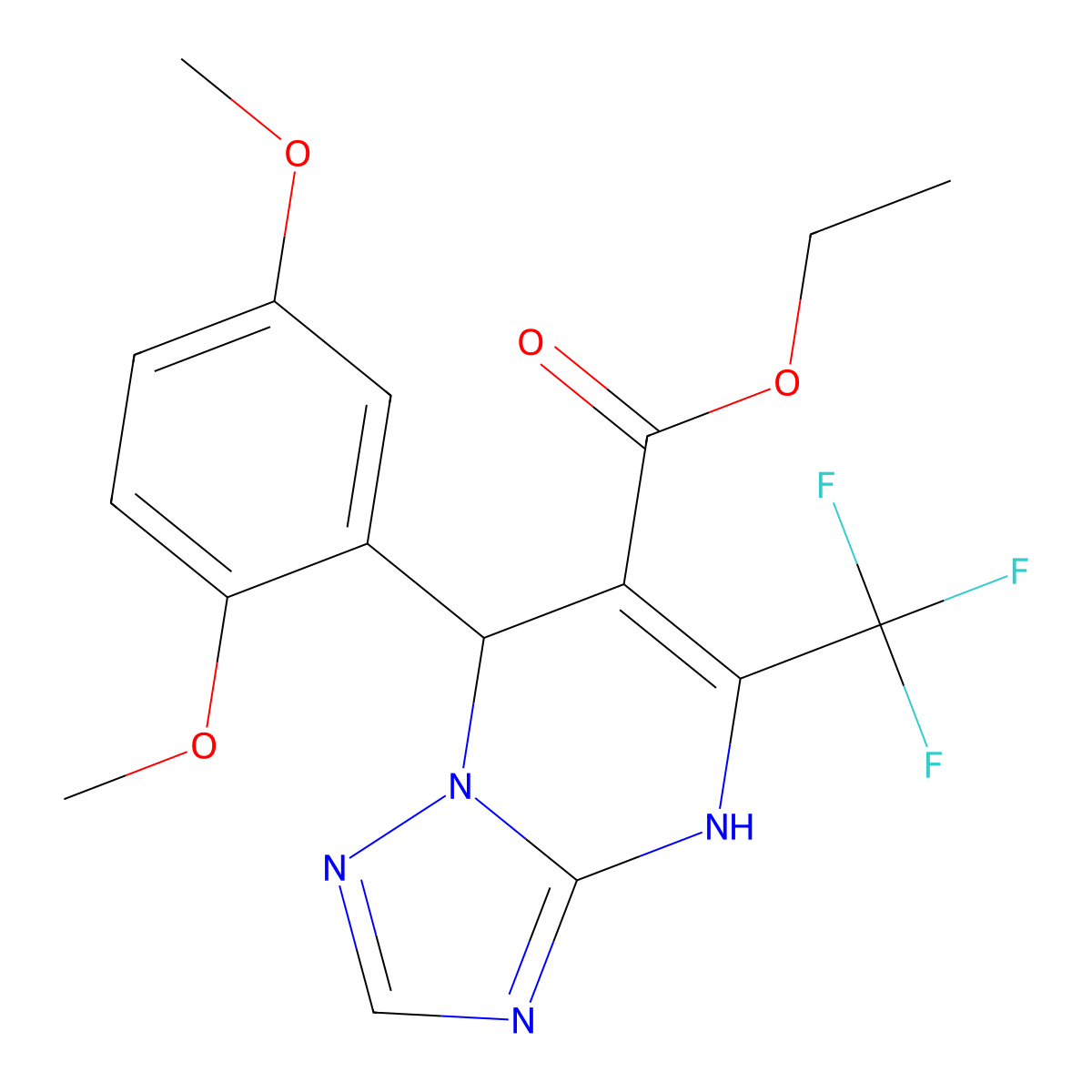 7-(2,5-Dimethoxyphenyl)-5-(trifluoromethyl)-1,7-dihydro-[1,2,4]triazolo[1,5-a]pyrimidine-6-carboxylic acid ethyl ester molecular structure, CAS 698378-65-3