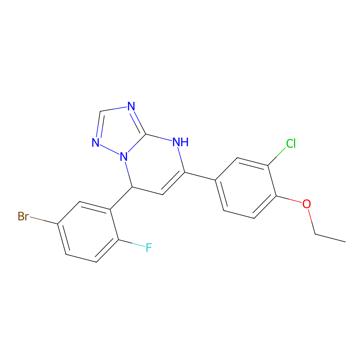 7-(5-Bromo-2-fluorophenyl)-5-(3-chloro-4-ethoxyphenyl)-1,7-dihydro-[1,2,4]triazolo[1,5-a]pyrimidine molecular structure, CAS 698384-03-1