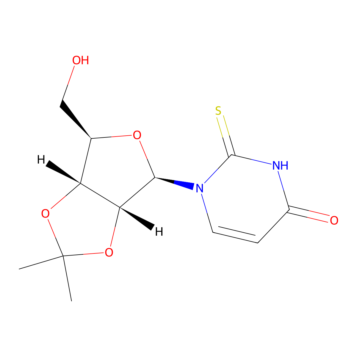 1-((3aR,4R,6R,6aR)-6-(hydroxymethyl)-2,2-dimethyltetrahydrofuro[3,4-d][1,3]dioxol-4-yl)-2-thioxo-2,3-dihydropyrimidin-4(1H)-one molecular structure, CAS 6984-55-0