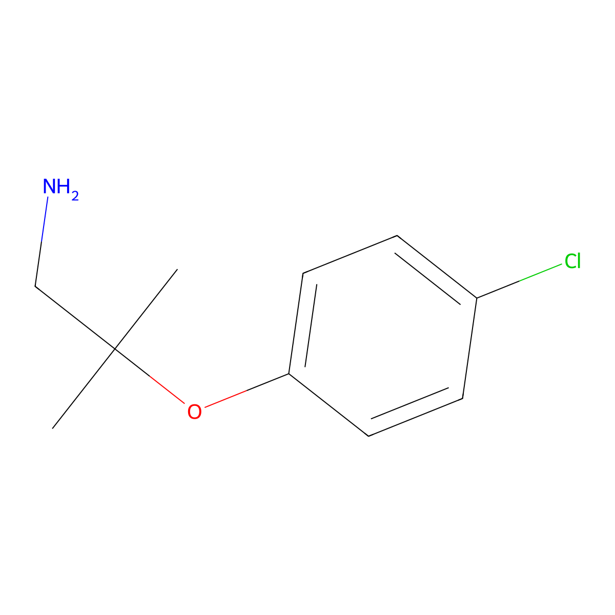 1-Propanamine, 2-(4-chlorophenoxy)-2-methyl- molecular structure, CAS 69846-00-0
