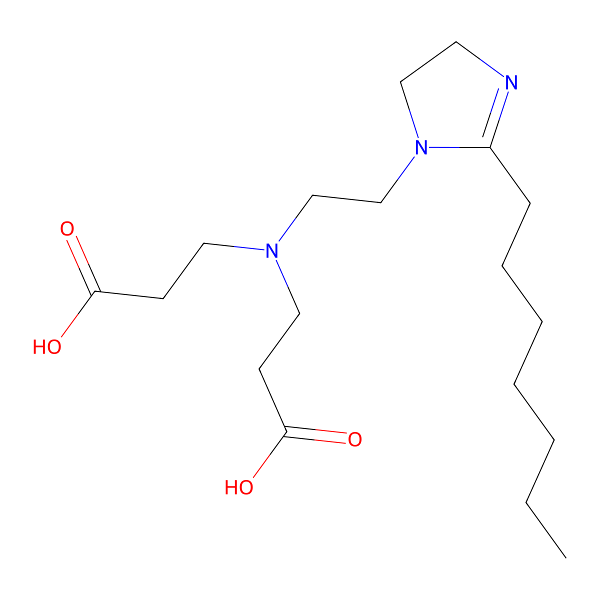 N-(2-Carboxyethyl)-N-[2-(2-heptyl-4,5-dihydro-1H-imidazol-1-yl)ethyl]-beta-alanine molecular structure, CAS 69856-01-5
