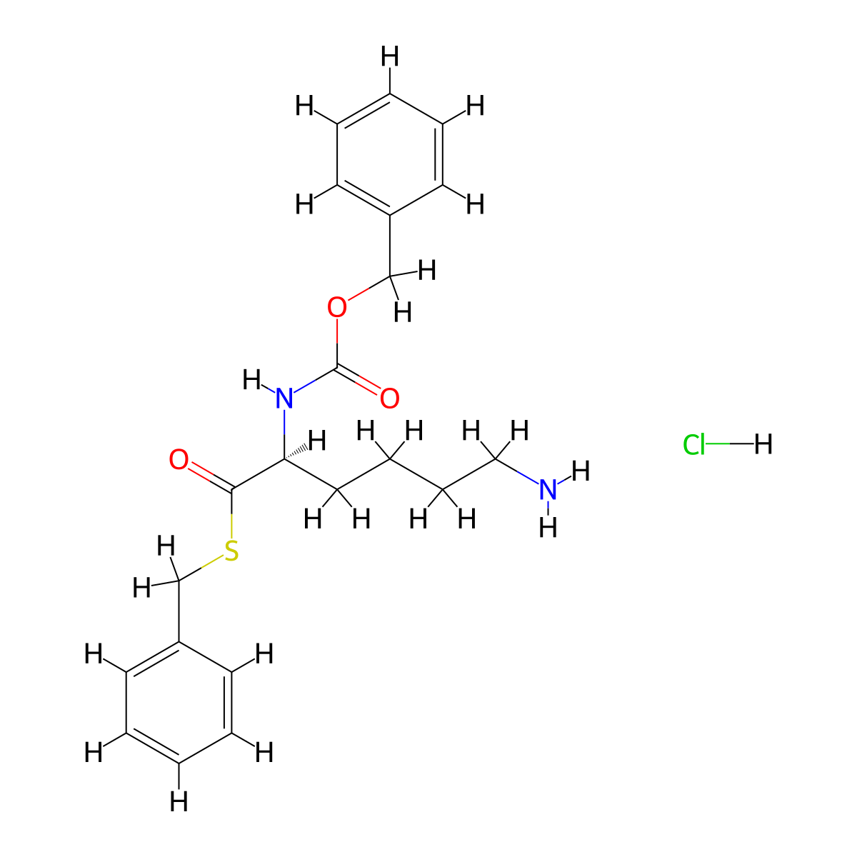 (S)-S-Benzyl 6-amino-2-(((benzyloxy)carbonyl)amino)hexanethioate hydrochloride molecular structure, CAS 69861-89-8