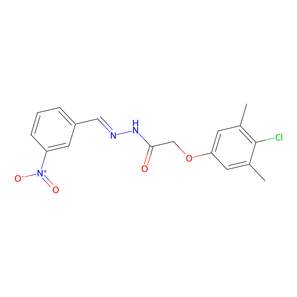 2-(4-Chloro-3,5-dimethylphenoxy)-N-[(3-nitrophenyl)methylidene]ethanehydrazonic acid molecular structure, CAS 6987-20-8