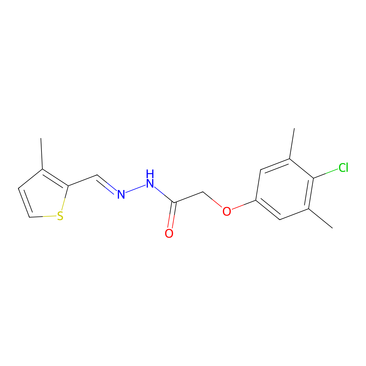 2-(4-chloro-3,5-dimethylphenoxy)-N-[(3-methylthiophen-2-yl)methylideneamino]acetamide molecular structure, CAS 6987-22-0