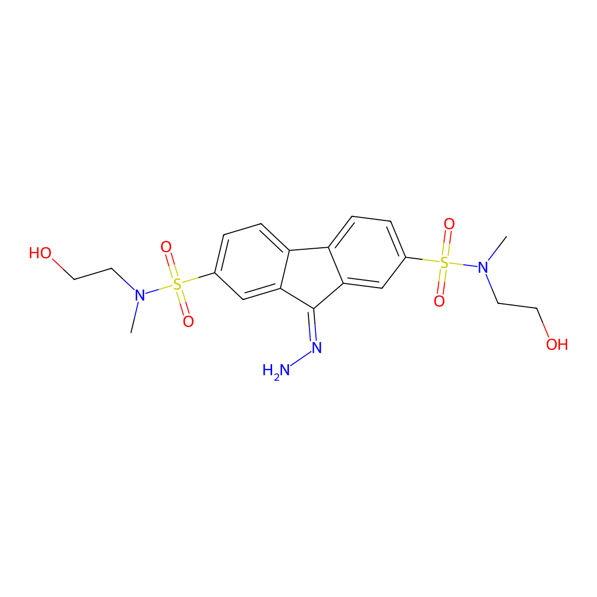 9-hydrazono-N,N'-bis(2-hydroxyethyl)-N,N'-dimethyl-9H-fluorene-2,7-disulfonamide molecular structure, CAS 698976-34-0