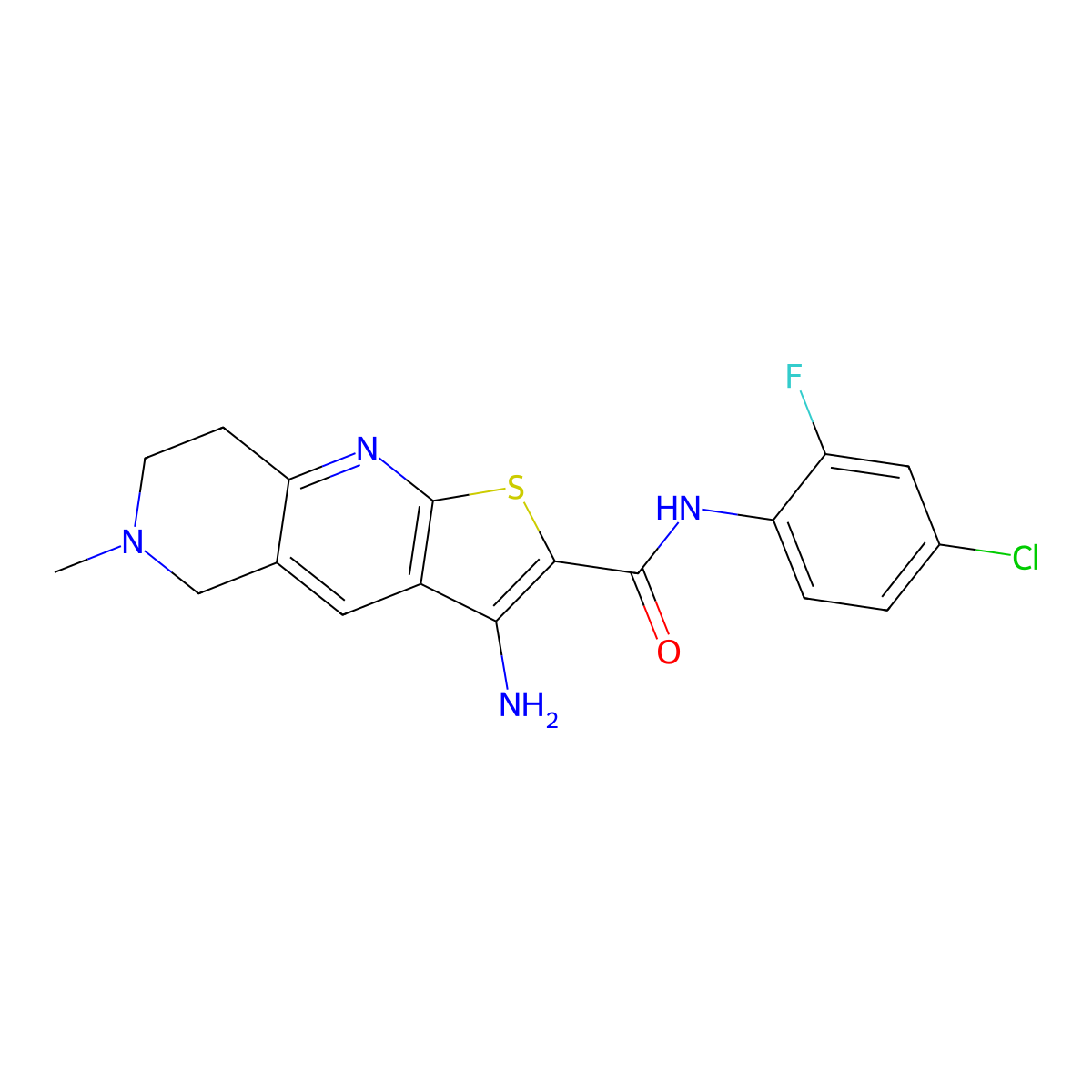 3-amino-N-(4-chloro-2-fluorophenyl)-6-methyl-7,8-dihydro-5H-thieno[2,3-b][1,6]naphthyridine-2-carboxamide molecular structure, CAS 698977-22-9