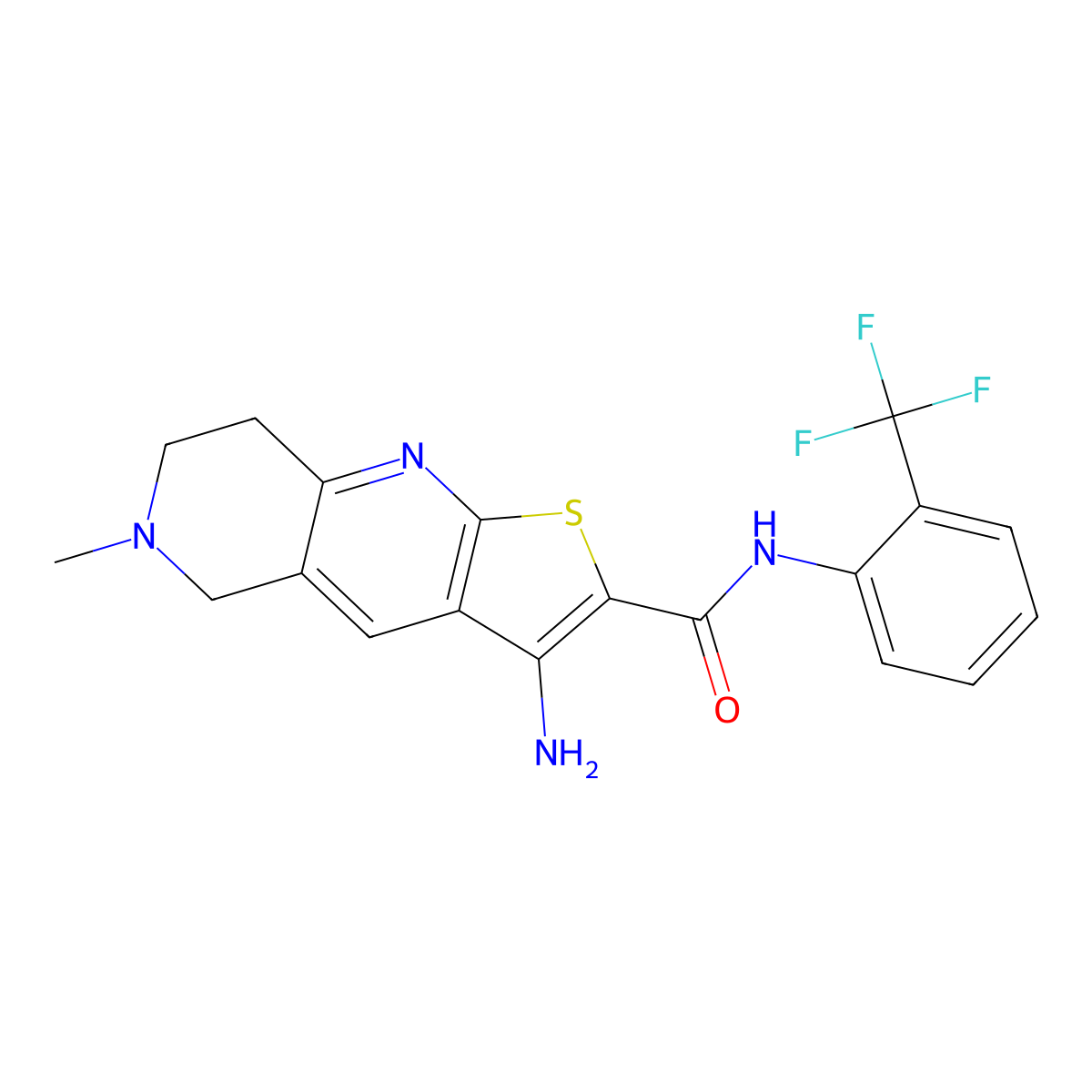 3-amino-6-methyl-N-[2-(trifluoromethyl)phenyl]-5,6,7,8-tetrahydrothieno[2,3-b][1,6]naphthyridine-2-carboxamide molecular structure, CAS 698977-32-1