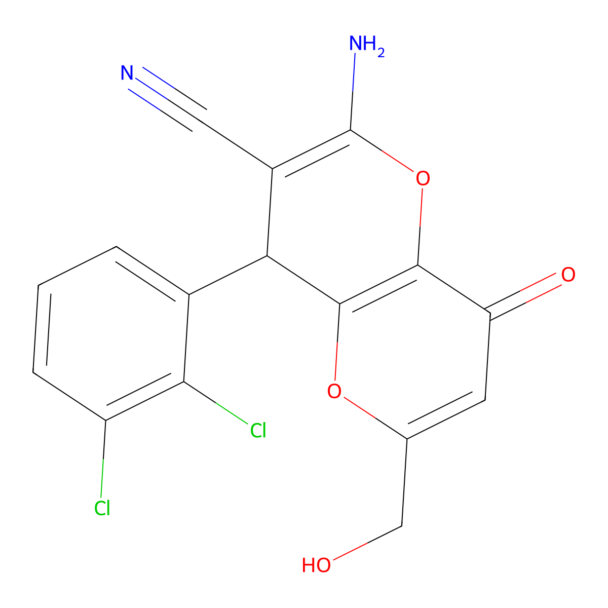 2-amino-4-(2,3-dichlorophenyl)-6-(hydroxymethyl)-8-oxo-4H-pyrano[3,2-b]pyran-3-carbonitrile molecular structure, CAS 698977-40-1