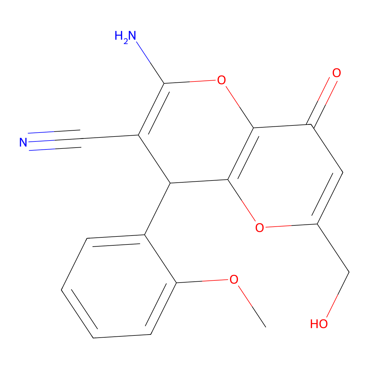2-Amino-6-(hydroxymethyl)-4-(2-methoxyphenyl)-8-oxo-4,8-dihydropyrano[3,2-b]pyran-3-carbonitrile molecular structure, CAS 698977-48-9