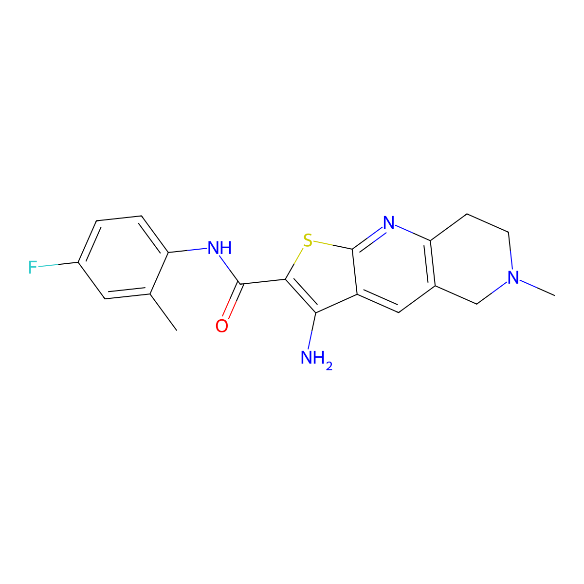 3-amino-N-(4-fluoro-2-methylphenyl)-6-methyl-7,8-dihydro-5H-thieno[2,3-b][1,6]naphthyridine-2-carboxamide molecular structure, CAS 698978-38-0