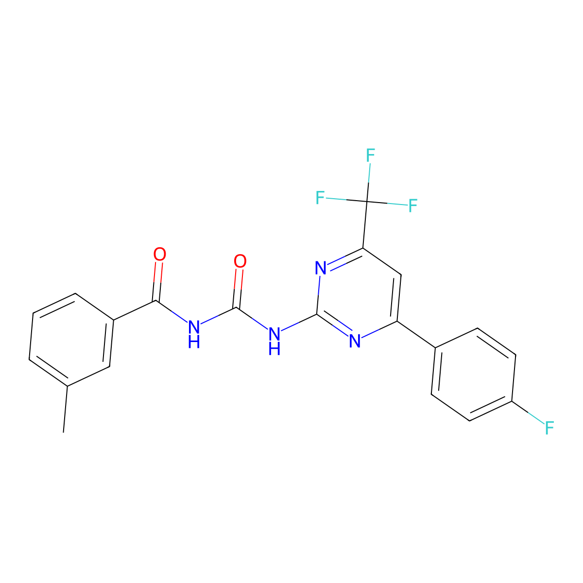 N-[[4-(4-fluorophenyl)-6-(trifluoromethyl)pyrimidin-2-yl]carbamoyl]-3-methylbenzamide molecular structure, CAS 698978-54-0