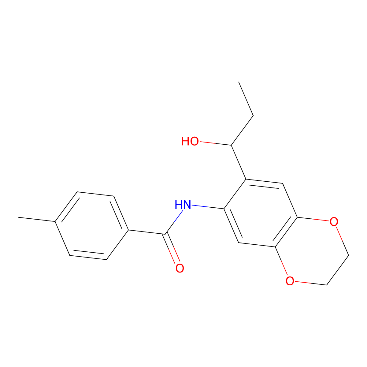 N-[7-(1-hydroxypropyl)-2,3-dihydro-1,4-benzodioxin-6-yl]-4-methylbenzamide molecular structure, CAS 698980-23-3
