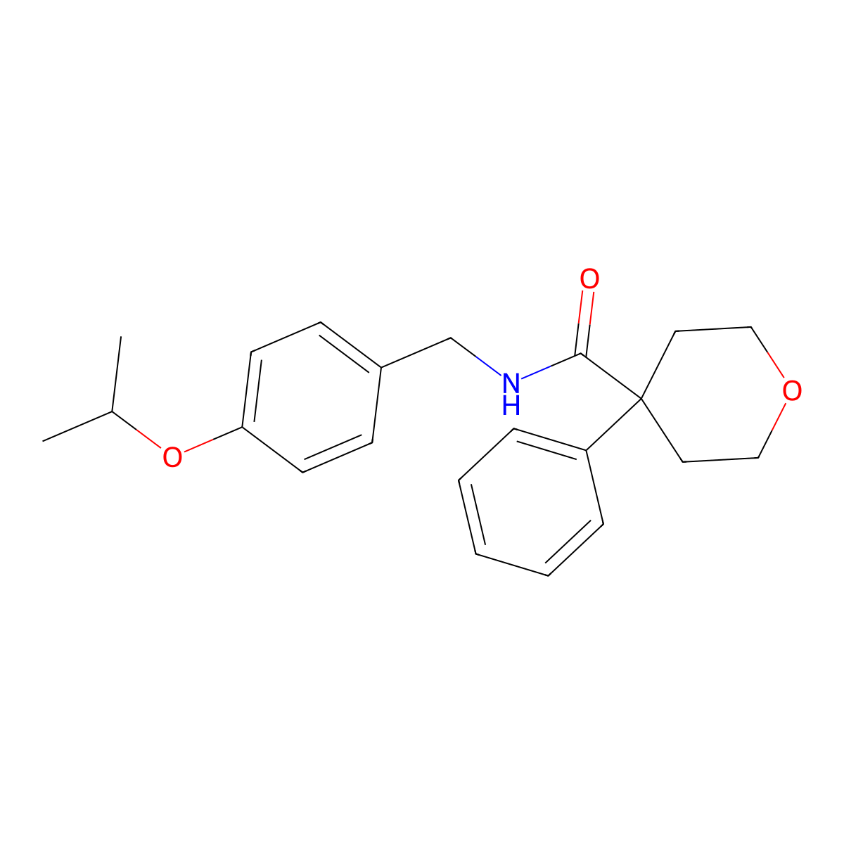 4-phenyl-N-[(4-propan-2-yloxyphenyl)methyl]oxane-4-carboxamide molecular structure, CAS 698980-68-6