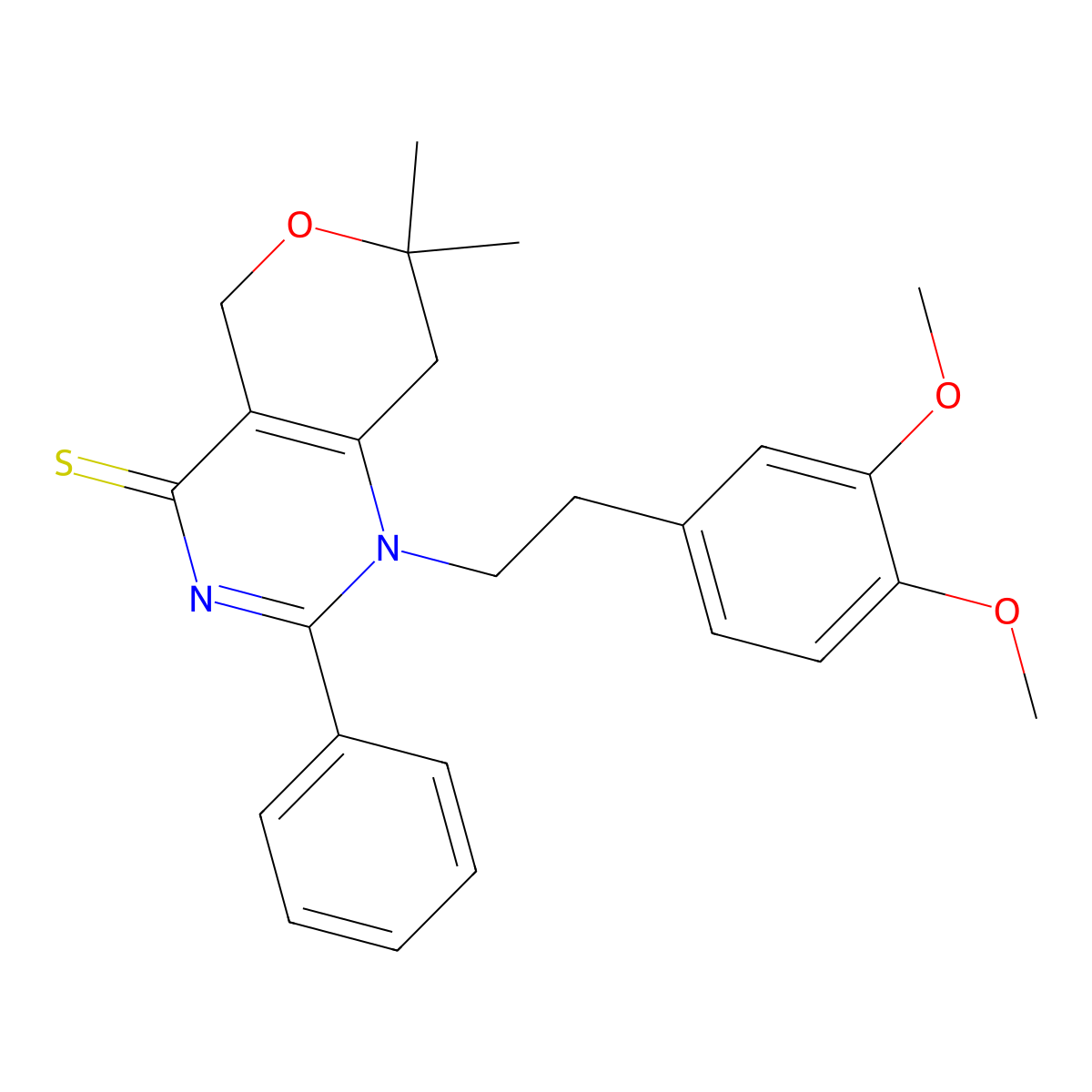 1-[2-(3,4-Dimethoxyphenyl)ethyl]-7,7-dimethyl-2-phenyl-5,8-dihydropyrano[4,3-d]pyrimidine-4-thione molecular structure, CAS 698981-76-9