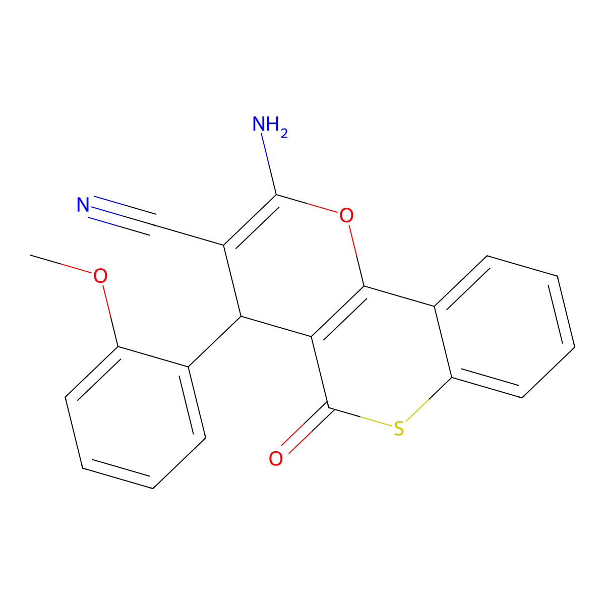 2-amino-4-(2-methoxyphenyl)-5-oxo-4H,5H-thiochromeno[4,3-b]pyran-3-carbonitrile molecular structure, CAS 698982-47-7