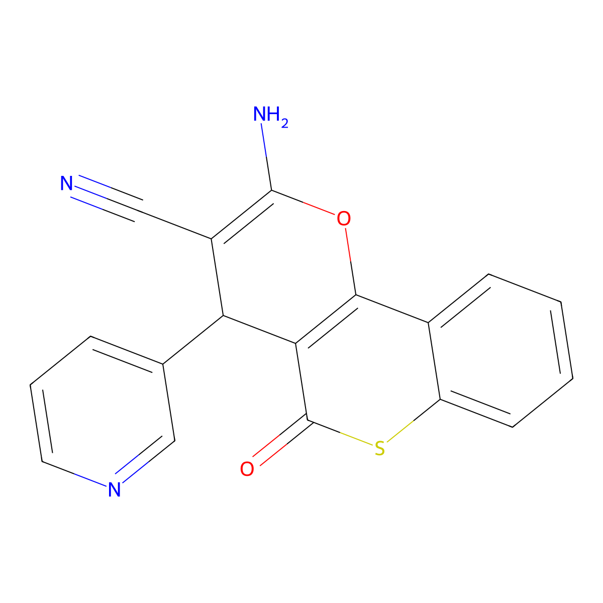 2-amino-5-oxo-4-(3-pyridinyl)-4H,5H-thiochromeno[4,3-b]pyran-3-carbonitrile molecular structure, CAS 698982-52-4