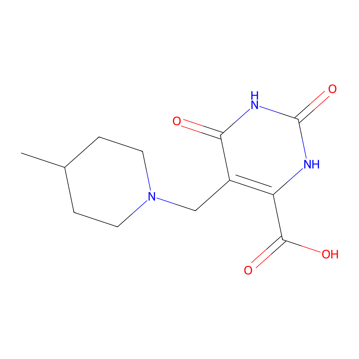 5-((4-Methylpiperidin-1-yl)methyl)-2,6-dioxo-1,2,3,6-tetrahydropyrimidine-4-carboxylic acid molecular structure, CAS 698984-17-7