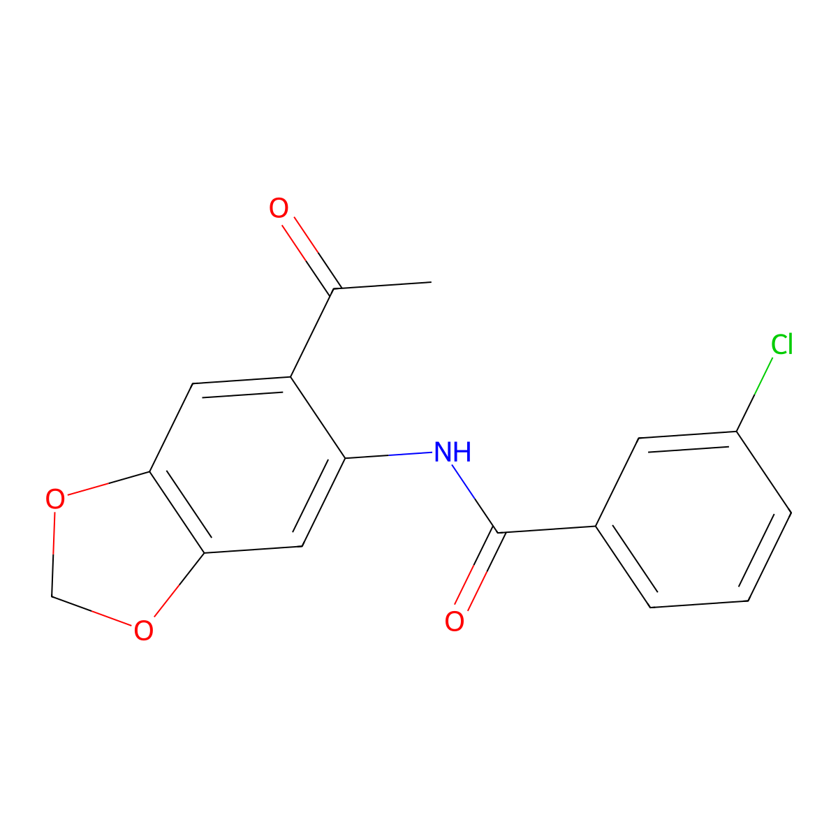 N-(6-acetyl-1,3-benzodioxol-5-yl)-3-chlorobenzenecarboxamide molecular structure, CAS 698985-86-3
