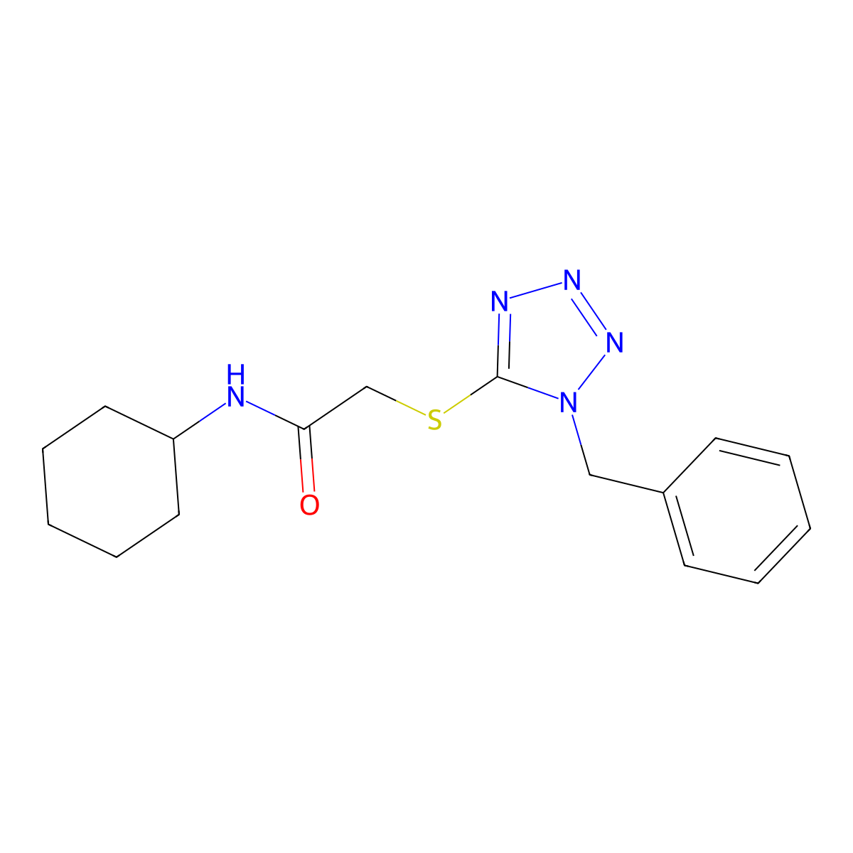 2-(1-benzyltetrazol-5-yl)sulfanyl-N-cyclohexylacetamide molecular structure, CAS 698989-32-1