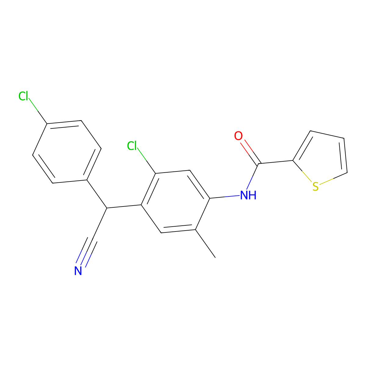 N-{5-chloro-4-[(4-chlorophenyl)(cyano)methyl]-2-methylphenyl}thiophene-2-carboxamide molecular structure, CAS 698990-51-1