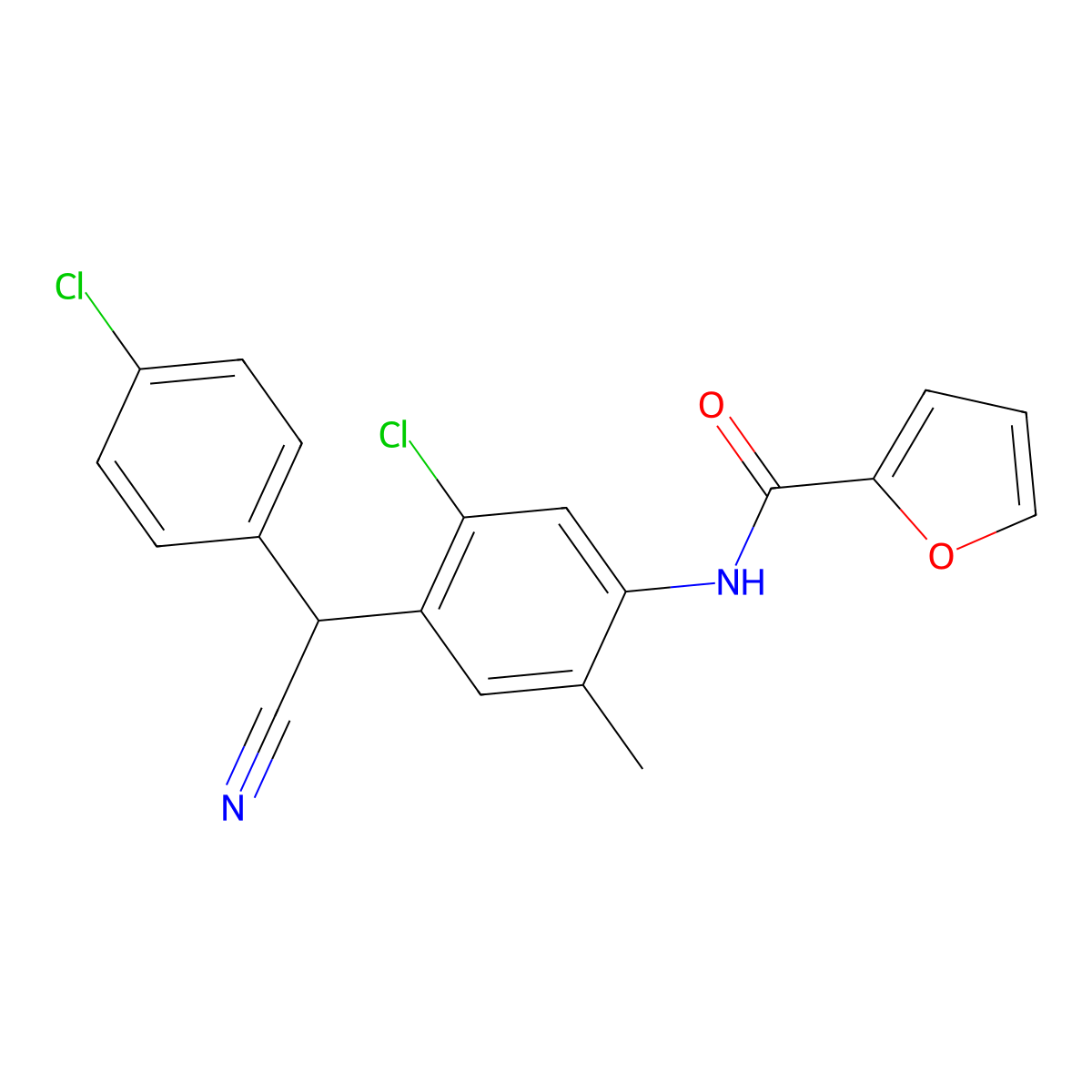 N-{5-chloro-4-[(4-chlorophenyl)(cyano)methyl]-2-methylphenyl}furan-2-carboxamide molecular structure, CAS 698990-56-6