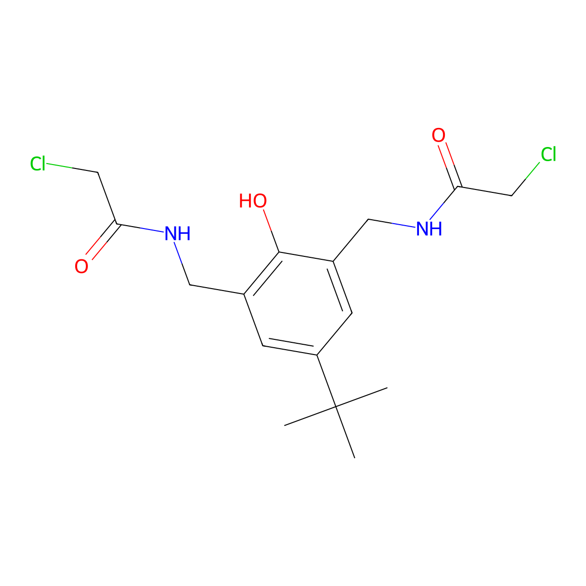 N-[[5-tert-butyl-3-[[(2-chloroacetyl)amino]methyl]-2-hydroxyphenyl]methyl]-2-chloroacetamide molecular structure, CAS 698992-30-2
