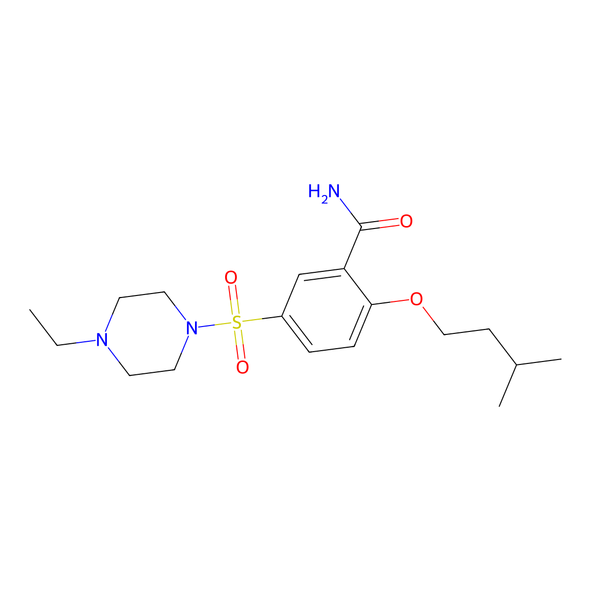 5-(4-Ethylpiperazin-1-yl)sulfonyl-2-(3-methylbutoxy)benzamide molecular structure, CAS 698992-96-0