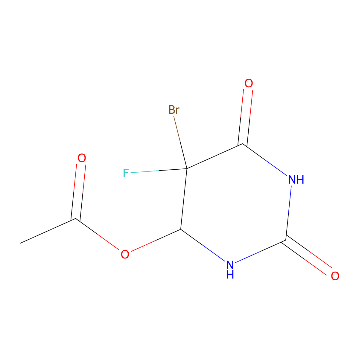 (5-Bromo-5-fluoro-2,6-dioxo-1,3-diazinan-4-yl) acetate molecular structure, CAS 69907-70-6