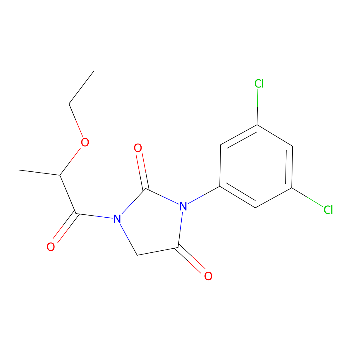 2,4-Imidazolidinedione, 3-(3,5-dichlorophenyl)-1-(2-ethoxy-1-oxopropyl)- molecular structure, CAS 69908-56-1