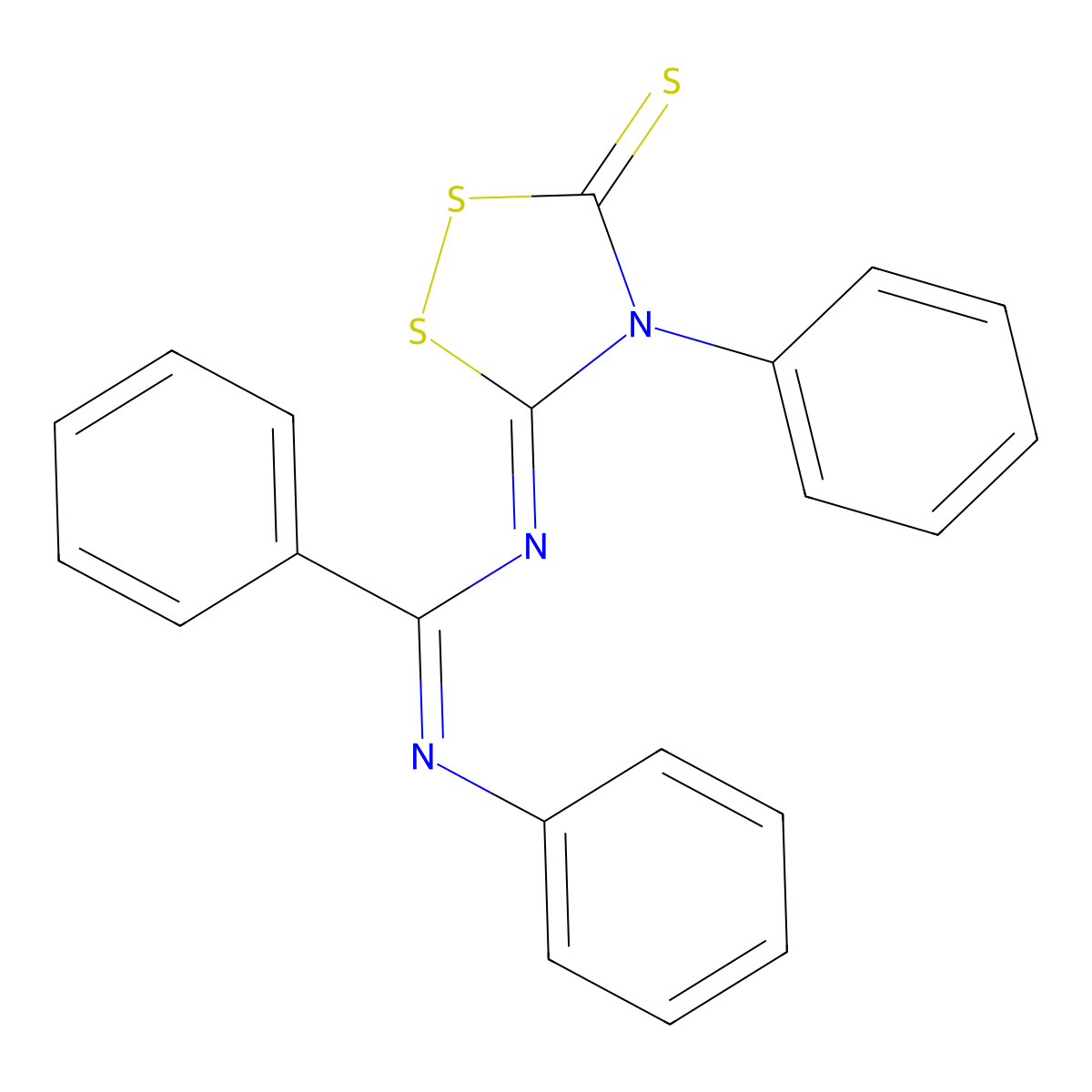 N'-phenyl-N-[(3Z)-4-phenyl-5-thioxo-1,2,4-dithiazolidin-3-ylidene]benzenecarboximidamide molecular structure, CAS 69909-55-3