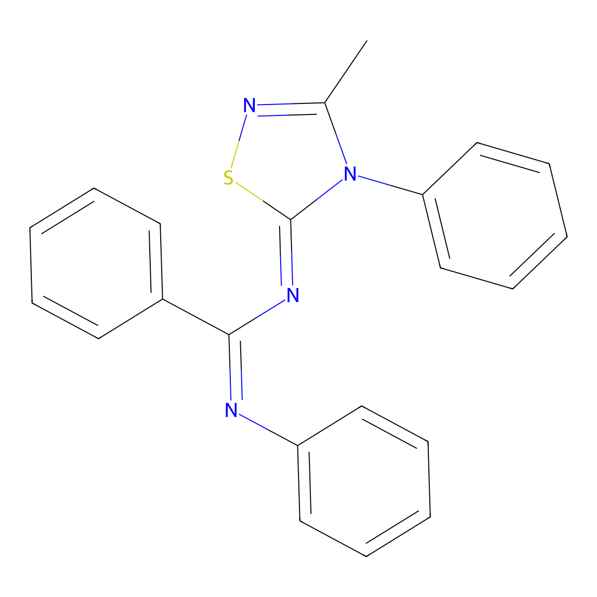 N-(3-methyl-4-phenyl-1,2,4-thiadiazol-5-ylidene)-N'-phenylbenzenecarboximidamide molecular structure, CAS 69909-92-8