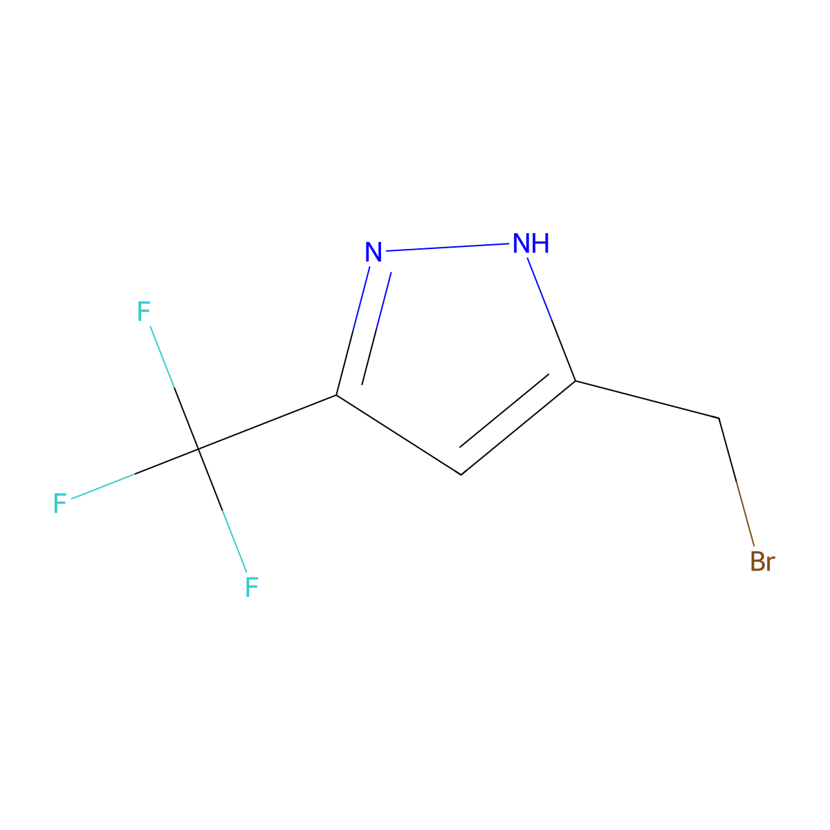 3-(bromomethyl)-5-(trifluoromethyl)-1H-pyrazole molecular structure, CAS 69918-48-5