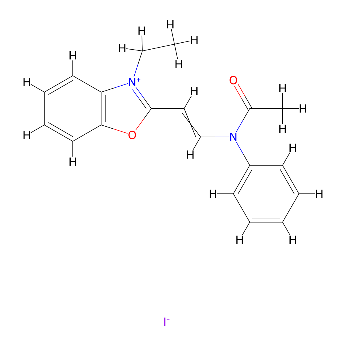 Benzoxazolium, 2-[2-(acetylphenylamino)ethenyl]-3-ethyl-, iodide molecular structure, CAS 6992-73-0