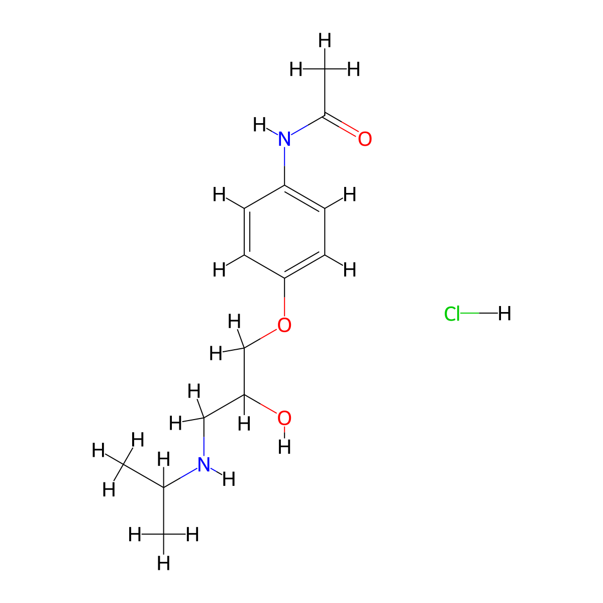 Practolol hydrochloride molecular structure, CAS 6996-43-6