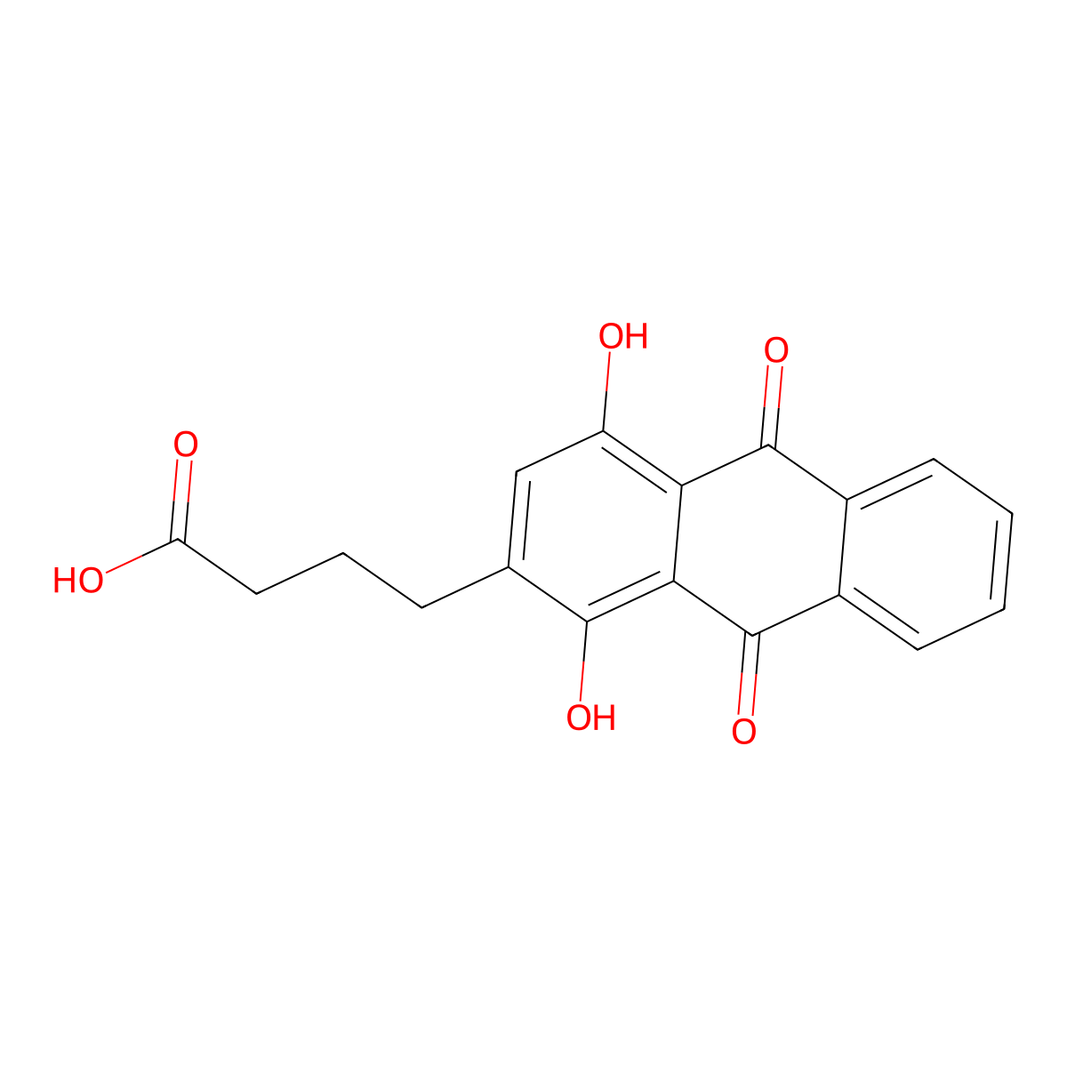 4-(1,4-Dihydroxy-9,10-dioxo-9,10-dihydroanthracen-2-yl)butanoic acid molecular structure, CAS 69960-34-5