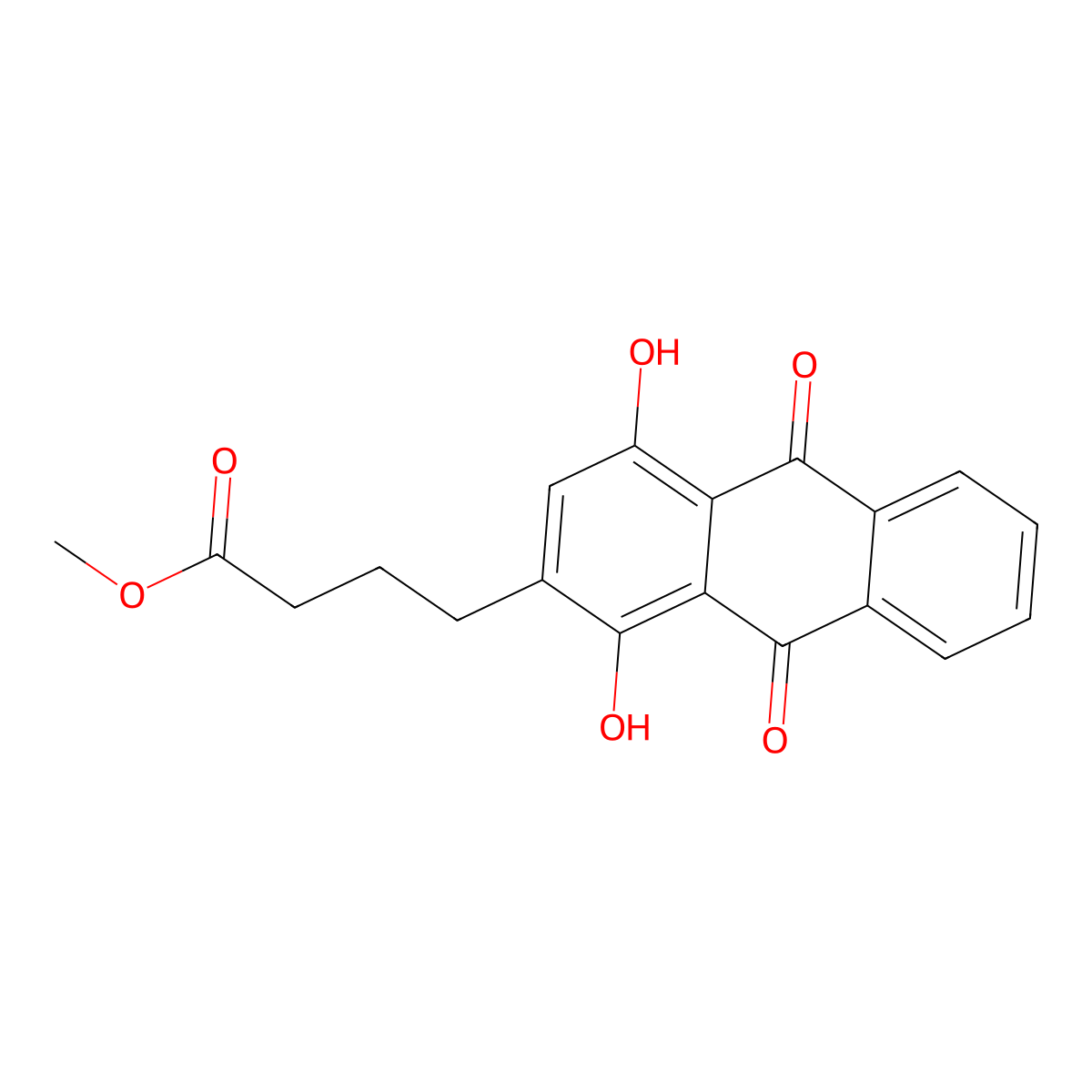Methyl 4-(1,4-dihydroxy-9,10-dioxoanthracen-2-yl)butanoate molecular structure, CAS 69960-35-6