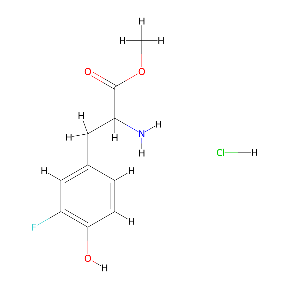 Methyl 2-amino-3-(3-fluoro-4-hydroxyphenyl)propanoate hydrochloride molecular structure, CAS 69978-78-5
