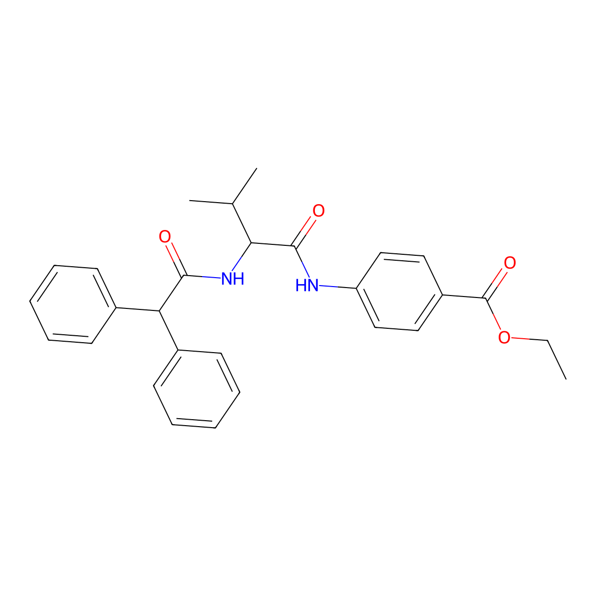 Ethyl 4-[[2-[(2,2-diphenylacetyl)amino]-3-methylbutanoyl]amino]benzoate molecular structure, CAS 6998-37-4