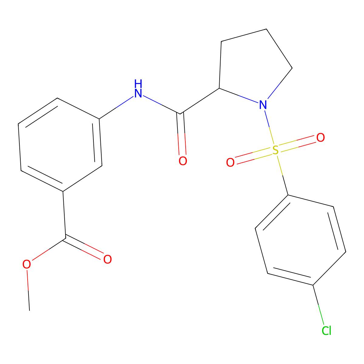 Methyl 3-[[1-(4-chlorophenyl)sulfonylpyrrolidine-2-carbonyl]amino]benzoate molecular structure, CAS 6998-40-9