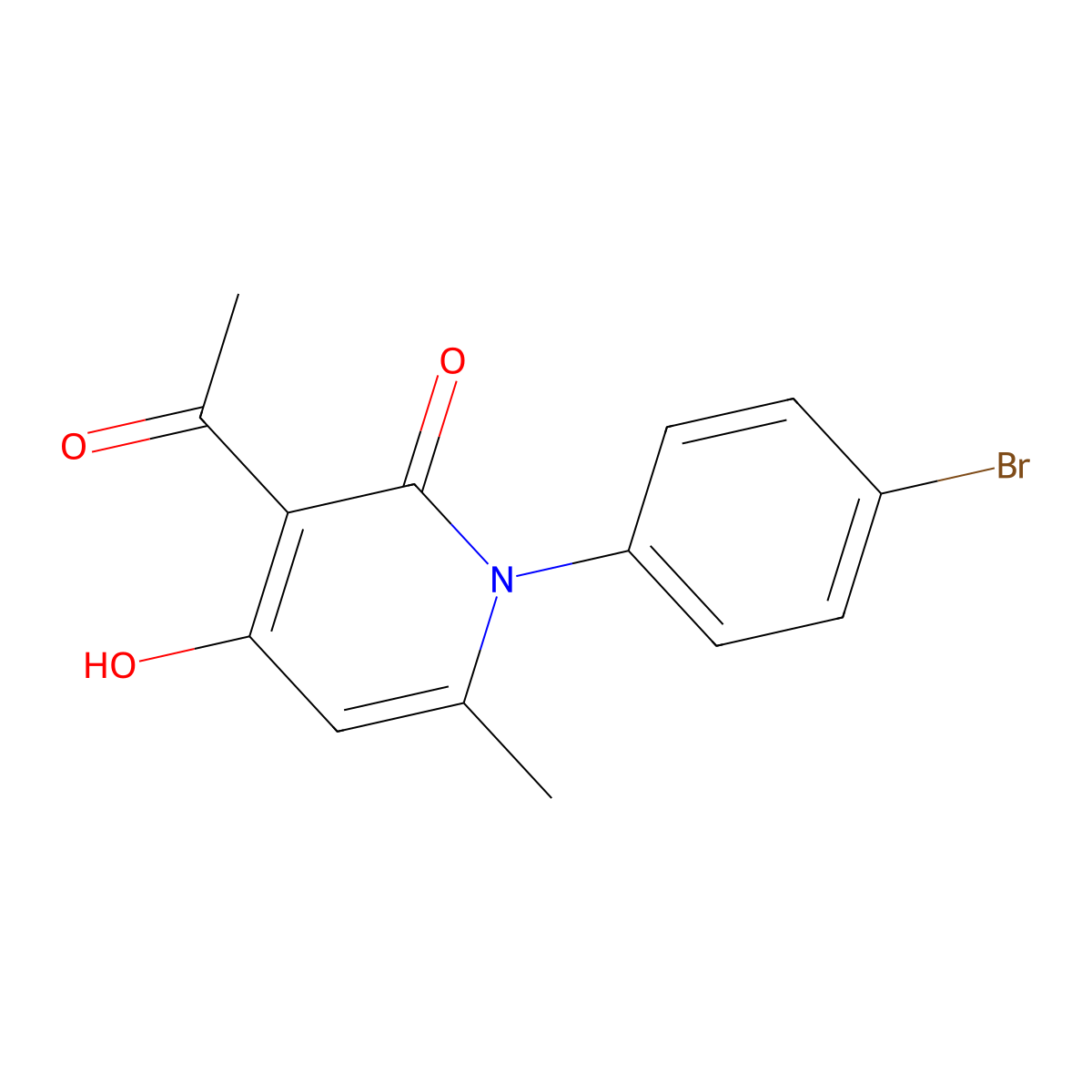 3-acetyl-1-(4-bromophenyl)-4-hydroxy-6-methylpyridin-2(1H)-one molecular structure, CAS 6998-61-4