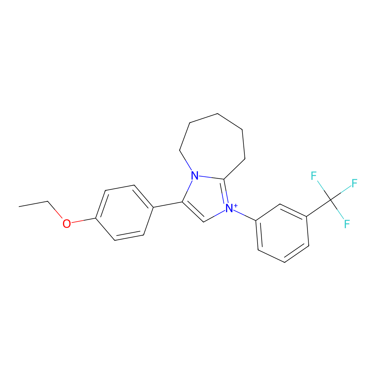 3-(4-ethoxyphenyl)-1-[3-(trifluoromethyl)phenyl]-6,7,8,9-tetrahydro-5H-imidazo[1,2-a]azepin-4-ium molecular structure, CAS 6998-66-9