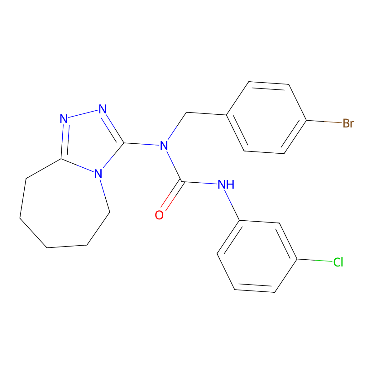 1-[(4-bromophenyl)methyl]-3-(3-chlorophenyl)-1-(6,7,8,9-tetrahydro-5H-[1,2,4]triazolo[4,3-a]azepin-3-yl)urea molecular structure, CAS 6998-67-0