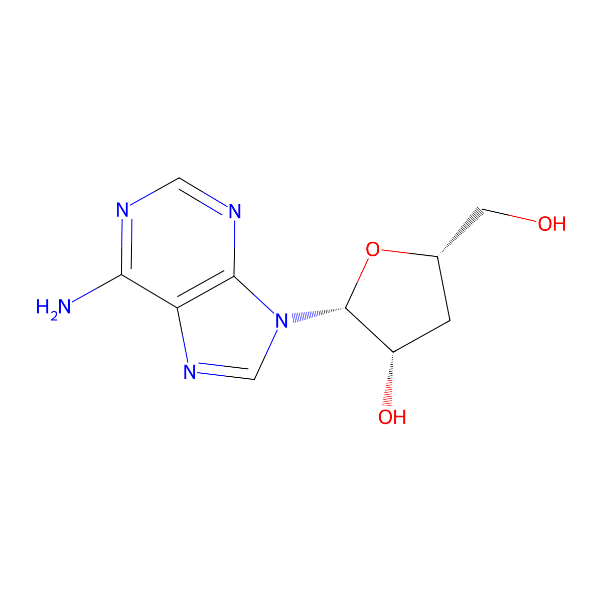 9-(3-Deoxy-beta-D-threo-pentofuranosyl)adenine molecular structure, CAS 6998-75-0