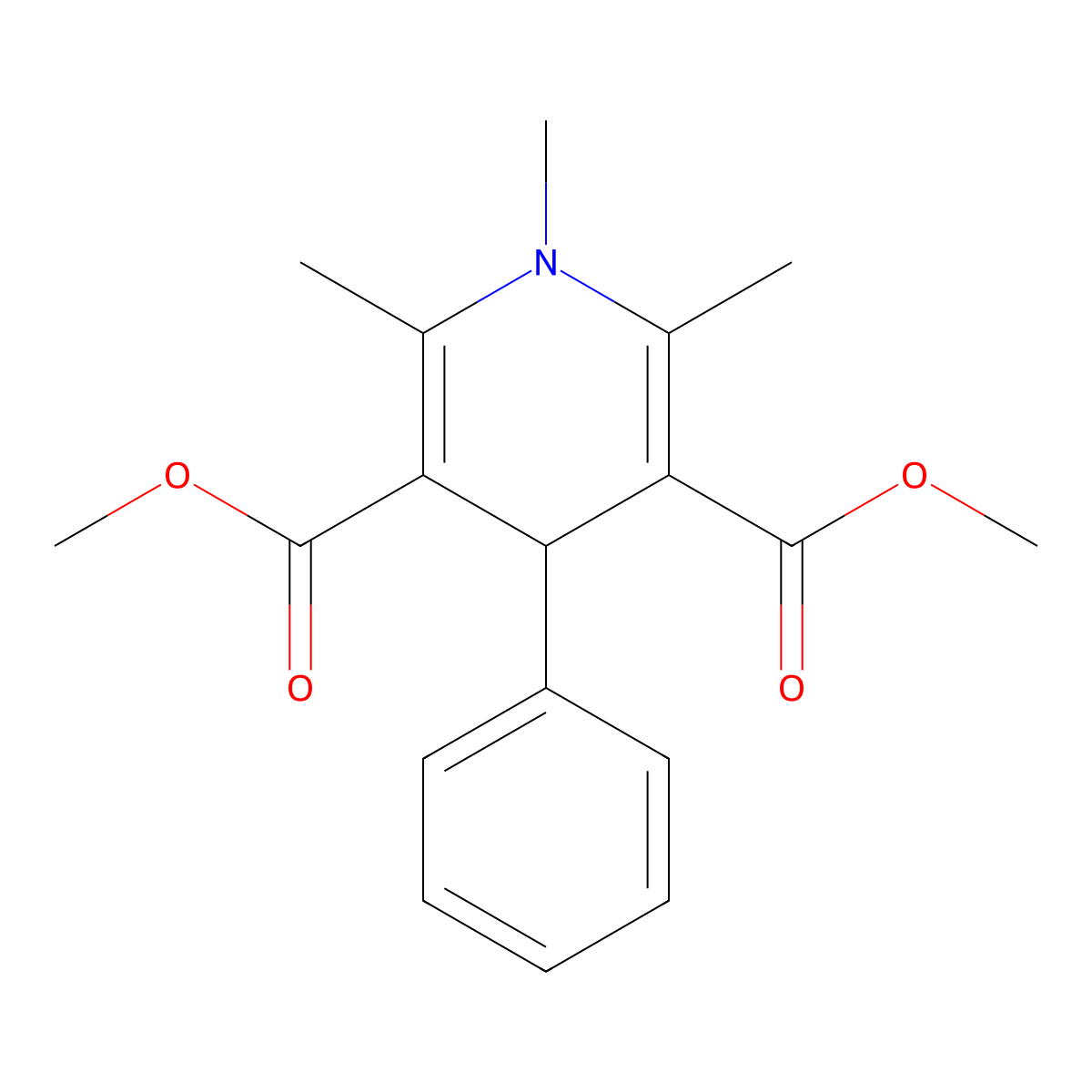 Dimethyl 1,2,6-trimethyl-4-phenyl-1,4-dihydropyridine-3,5-dicarboxylate molecular structure, CAS 70008-26-3