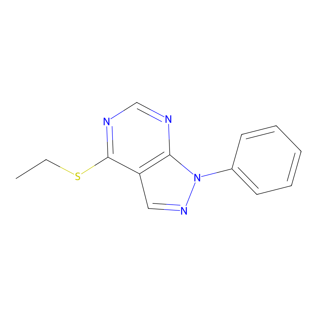 4-Ethylsulfanyl-1-phenylpyrazolo[3,4-d]pyrimidine molecular structure, CAS 70011-69-7