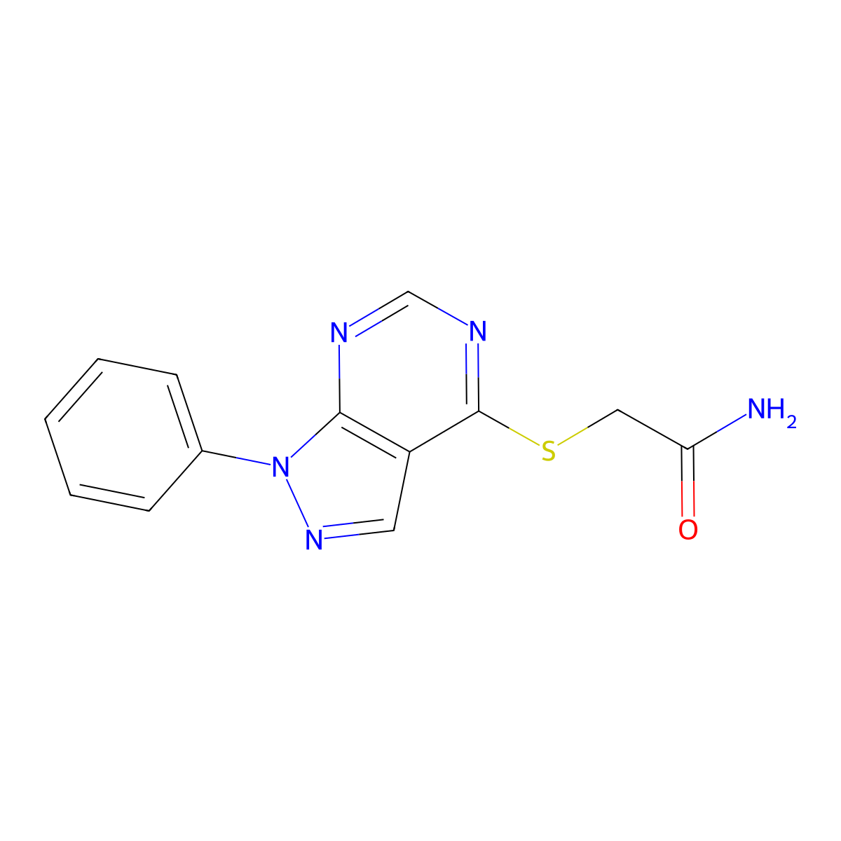 2-(1-Phenylpyrazolo[3,4-d]pyrimidin-4-yl)sulfanylacetamide molecular structure, CAS 70011-70-0