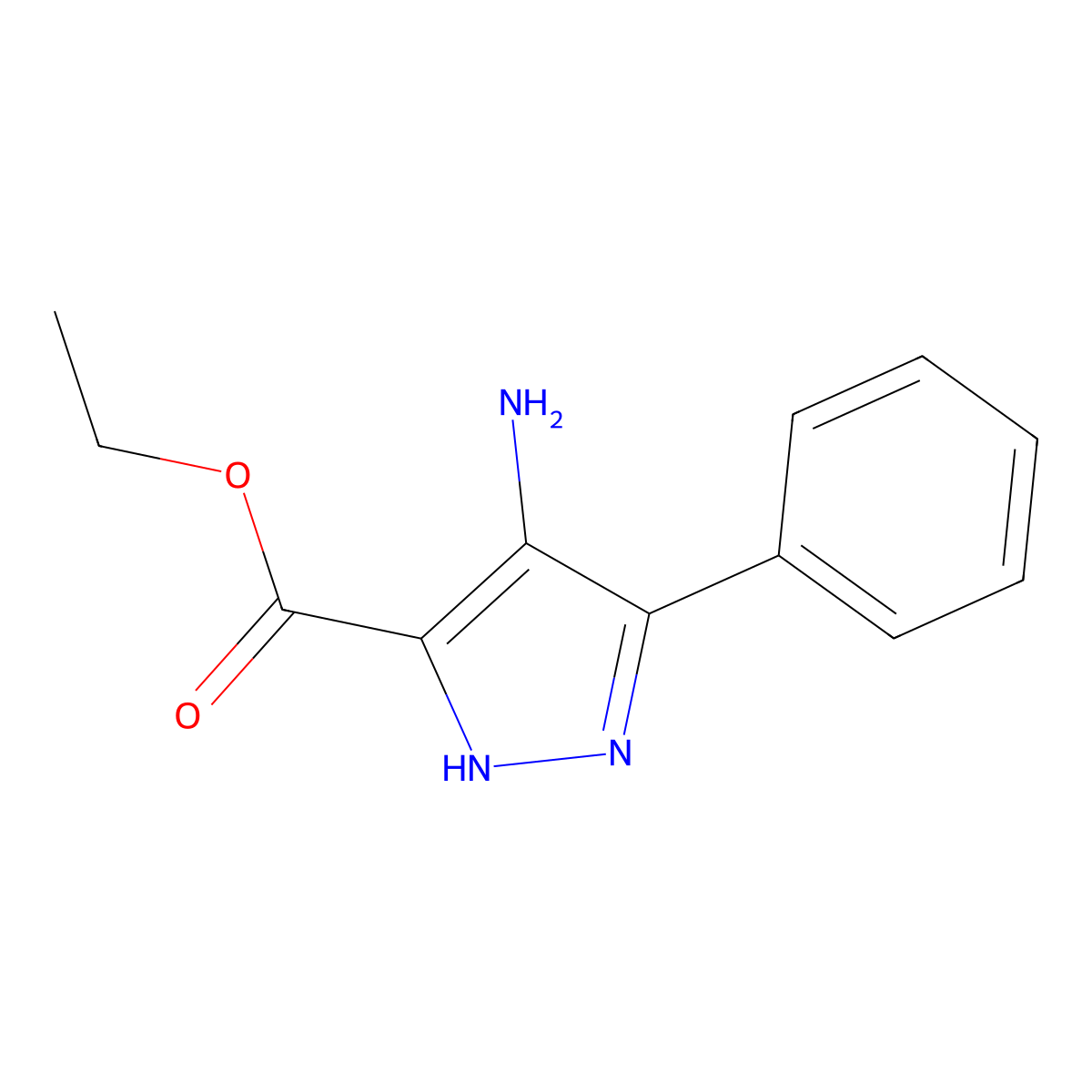 3-Pyrazolecarboxylic acid, 4-amino-5-phenyl-, ethyl ester molecular structure, CAS 70015-76-8