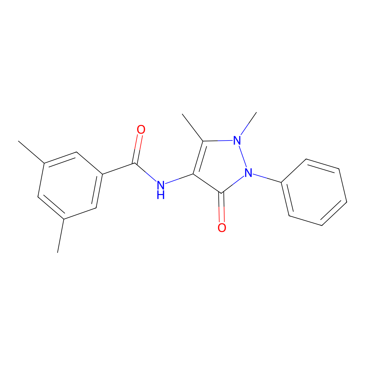 N-(1,5-dimethyl-3-oxo-2-phenyl-2,3-dihydro-1H-pyrazol-4-yl)-3,5-dimethylbenzamide molecular structure, CAS 70023-53-9