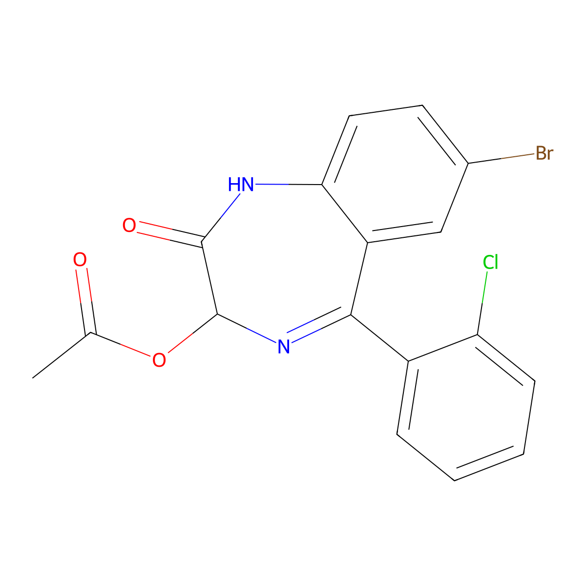 7-Bromo-5-(2-chlorophenyl)-2-oxo-2,3-dihydro-1H-1,4-benzodiazepin-3-yl acetate molecular structure, CAS 70030-10-3