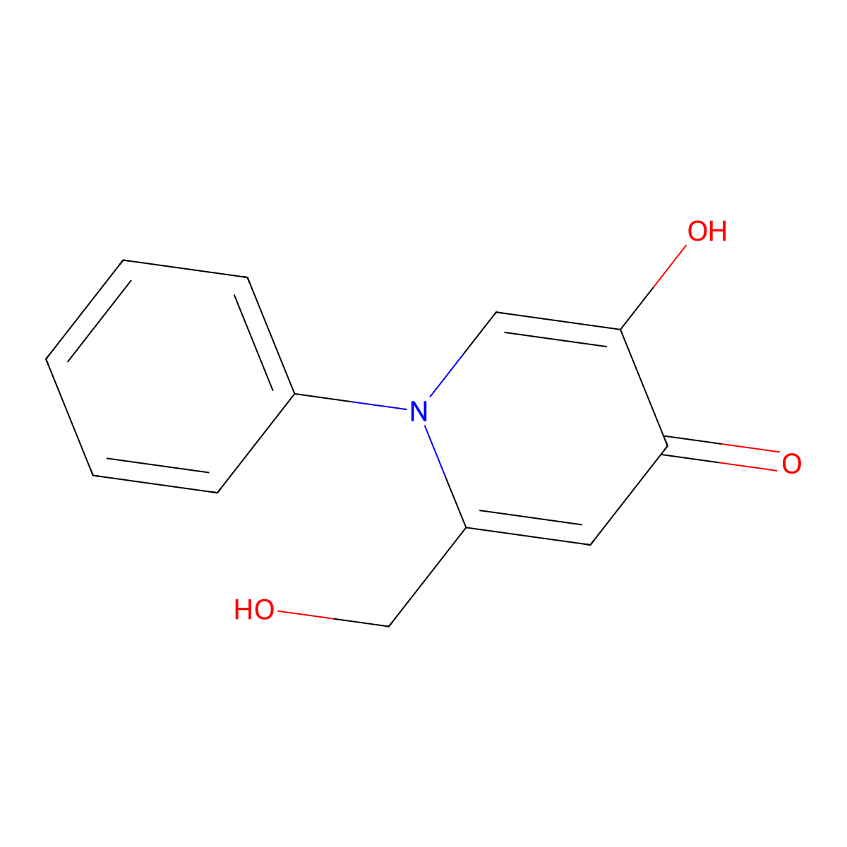 5-Hydroxy-2-(hydroxymethyl)-1-phenylpyridin-4(1H)-one molecular structure, CAS 70033-61-3